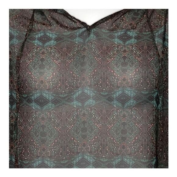 Zara Basic Boho Sheer Blouse Self-Tie Neck Multicolor Long Sleeve Small - Picture 5 of 15